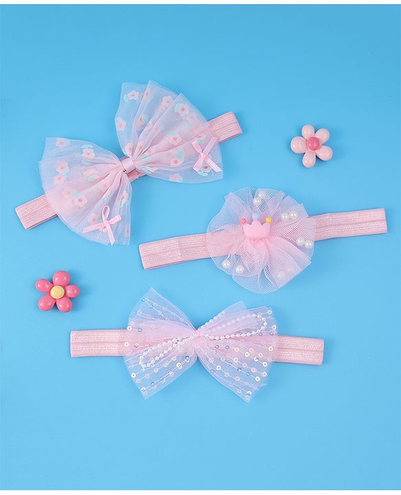 Babyhug Headbands With Bow Applique Pack Of 3 - Pink