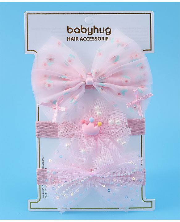 Babyhug Headbands With Bow Applique Pack Of 3 - Pink