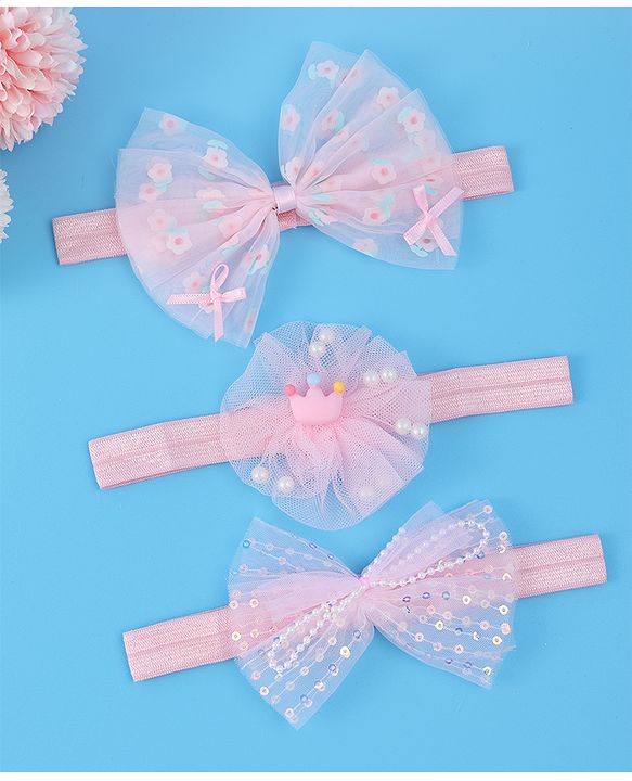 Babyhug Headbands With Bow Applique Pack Of 3 - Pink