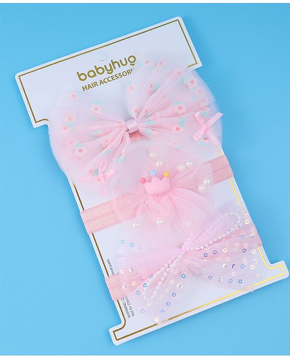 Babyhug Headbands With Bow Applique Pack Of 3 - Pink