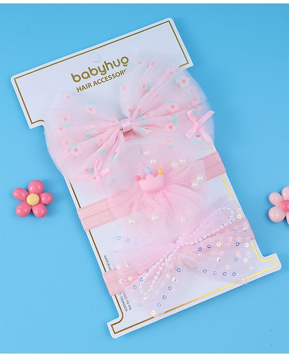 Babyhug Headbands With Bow Applique Pack Of 3 - Pink