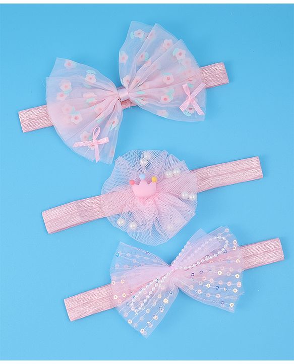 Babyhug Headbands With Bow Applique Pack Of 3 - Pink