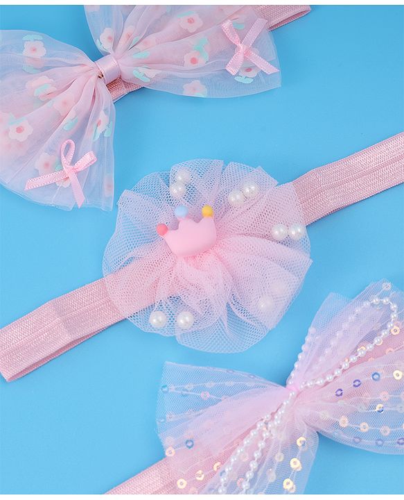Babyhug Headbands With Bow Applique Pack Of 3 - Pink