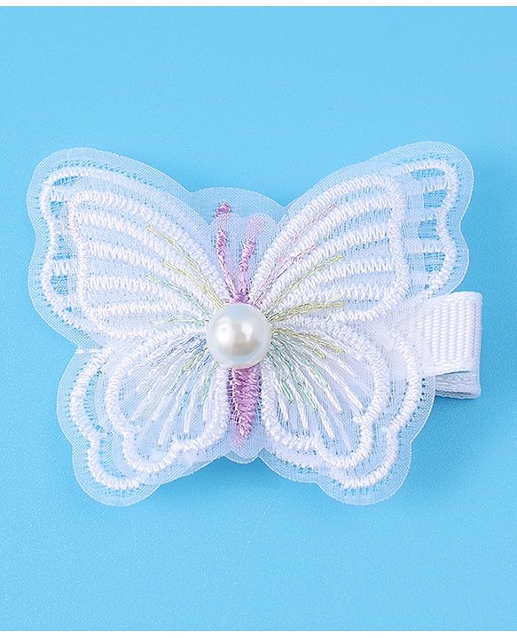 Pine Kids Bow & Butterfly Clips Pearl & Embroidered Detailing Pack of 4 - Multicolor