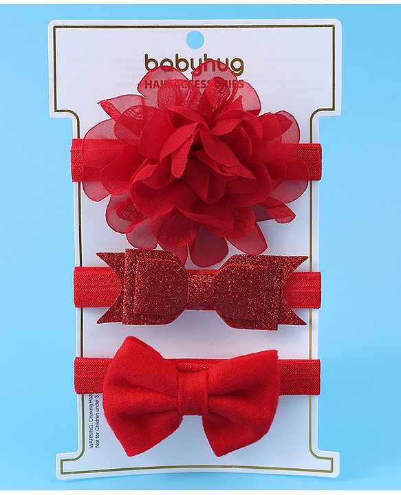Babyhug Headbands With Bow & Floral Applique Pack Of 3 - Red