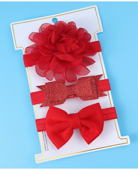Babyhug Headbands With Bow & Floral Applique Pack Of 3 - Red
