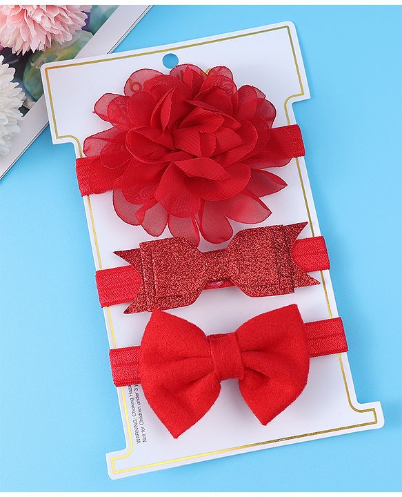 Babyhug Headbands With Bow & Floral Applique Pack Of 3 - Red