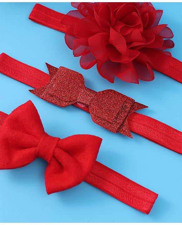 Babyhug Headbands With Bow & Floral Applique Pack Of 3 - Red