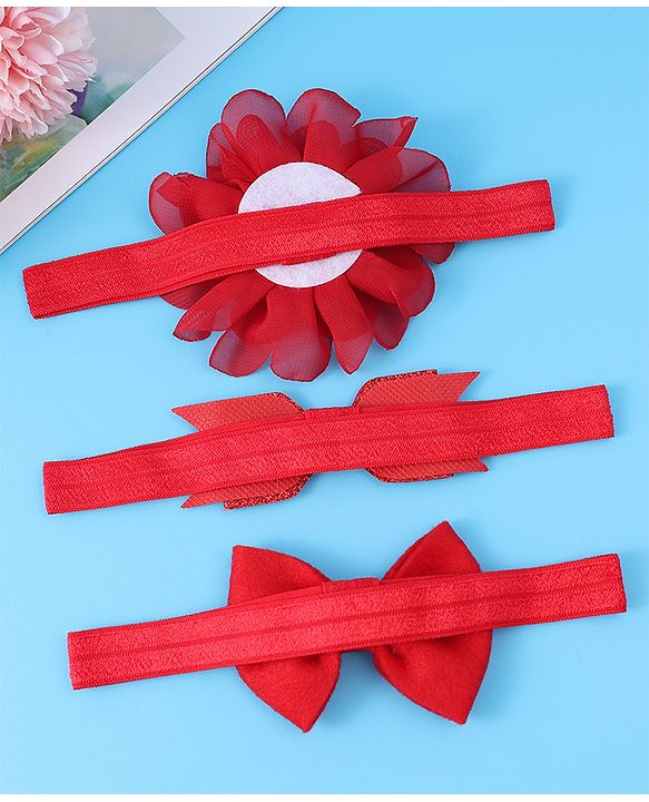 Babyhug Headbands With Bow & Floral Applique Pack Of 3 - Red