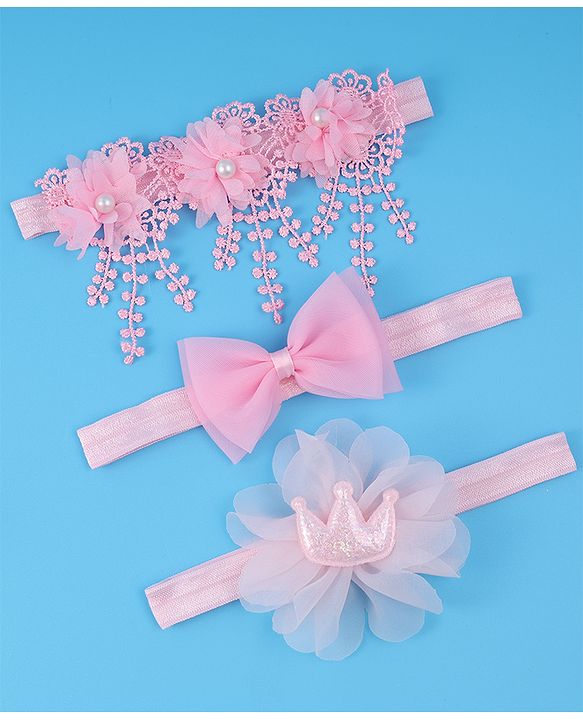 Babyhug Headbands With Bow & Floral Applique Pack Of 3 - Pink