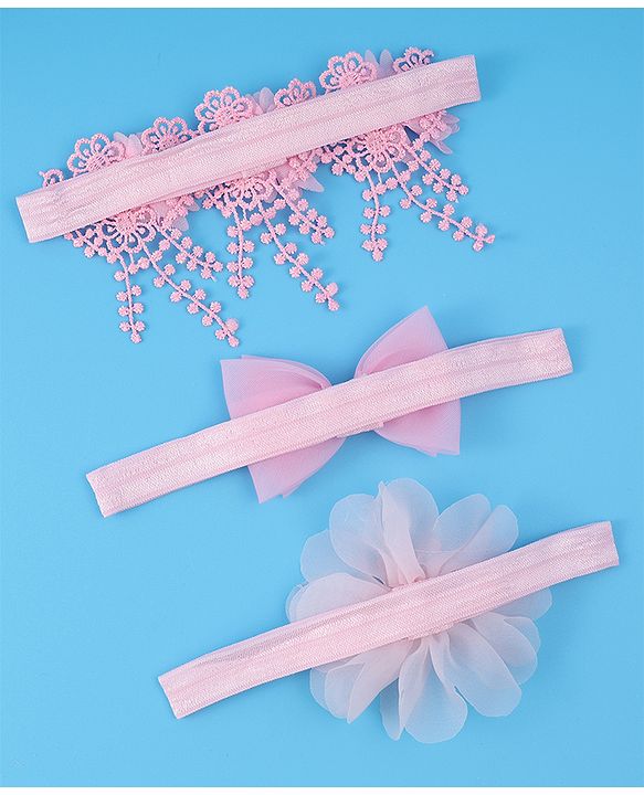 Babyhug Headbands With Bow & Floral Applique Pack Of 3 - Pink