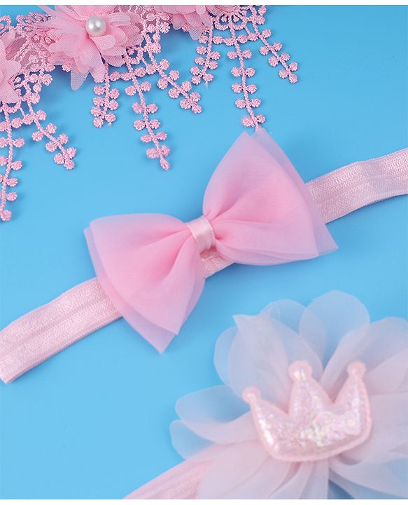 Babyhug Headbands With Bow & Floral Applique Pack Of 3 - Pink