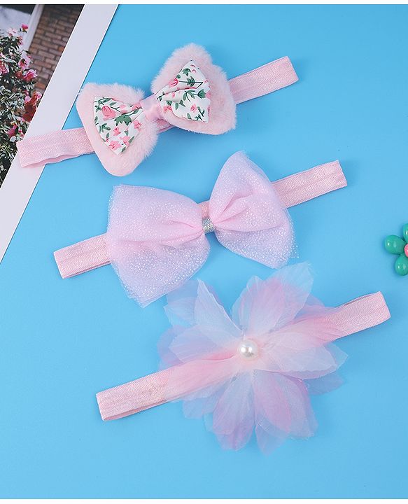 Babyhug Headbands With Bow & Floral Applique Pack Of 3 - Pink