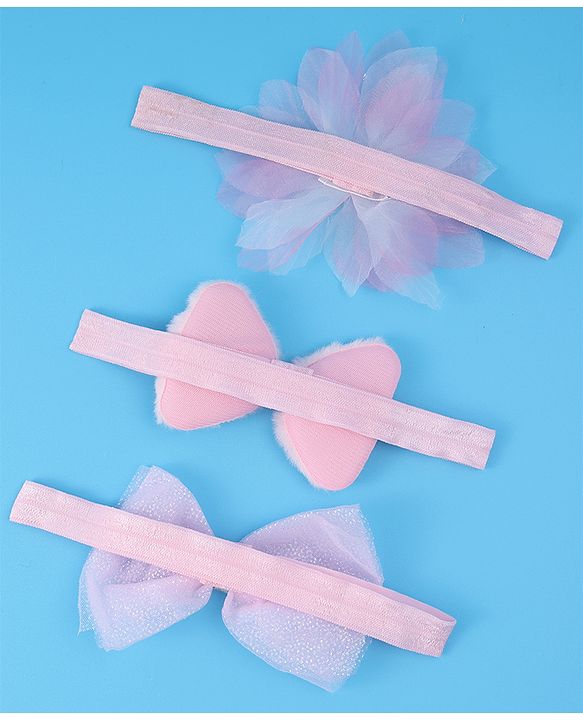 Babyhug Headbands With Bow & Floral Applique Pack Of 3 - Pink