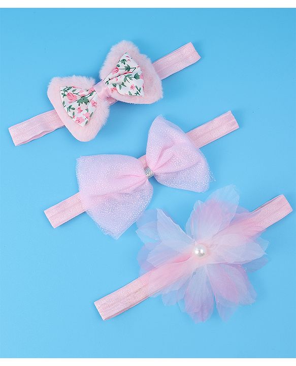 Babyhug Headbands With Bow & Floral Applique Pack Of 3 - Pink