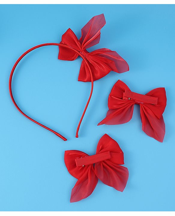 Pine Kids Hairband with Bow Clips Set of 3 - Red