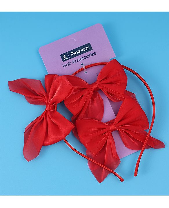 Pine Kids Hairband with Bow Clips Set of 3 - Red