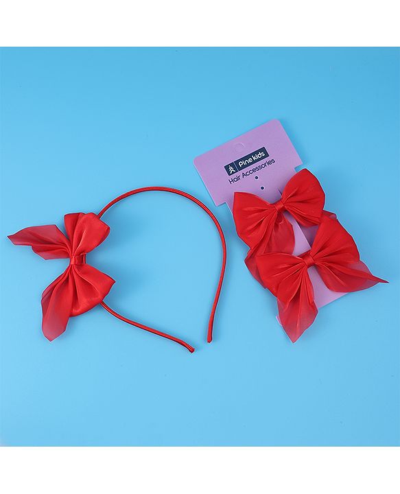 Pine Kids Hairband with Bow Clips Set of 3 - Red