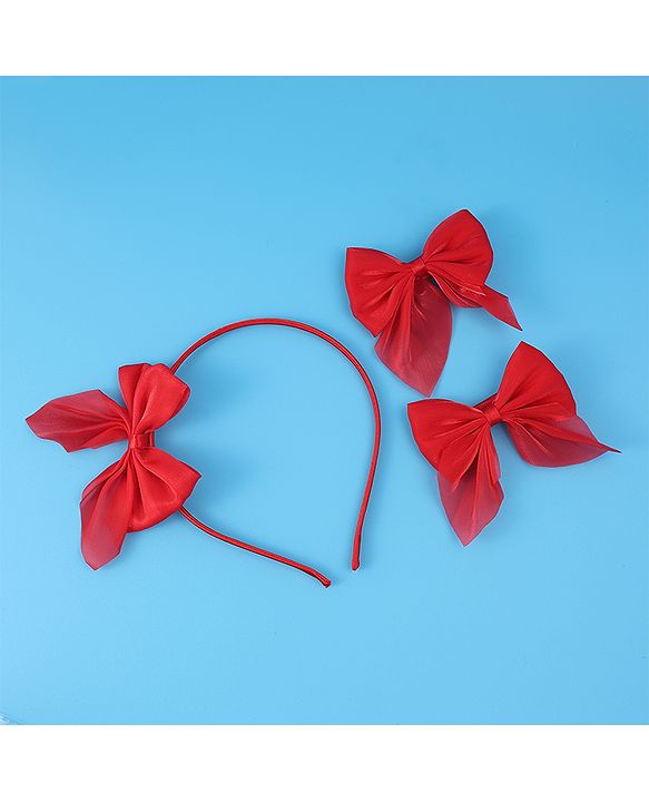 Pine Kids Hairband with Bow Clips Set of 3 - Red