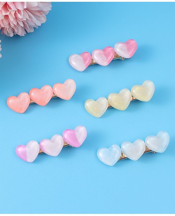 Pine Kids Free Size Heart Applique Hair Pins Pack of 5 - Multicolour