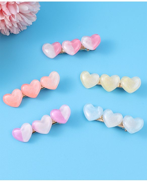 Pine Kids Free Size Heart Applique Hair Pins Pack of 5 - Multicolour