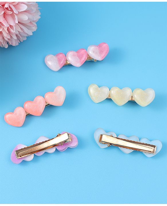 Pine Kids Free Size Heart Applique Hair Pins Pack of 5 - Multicolour
