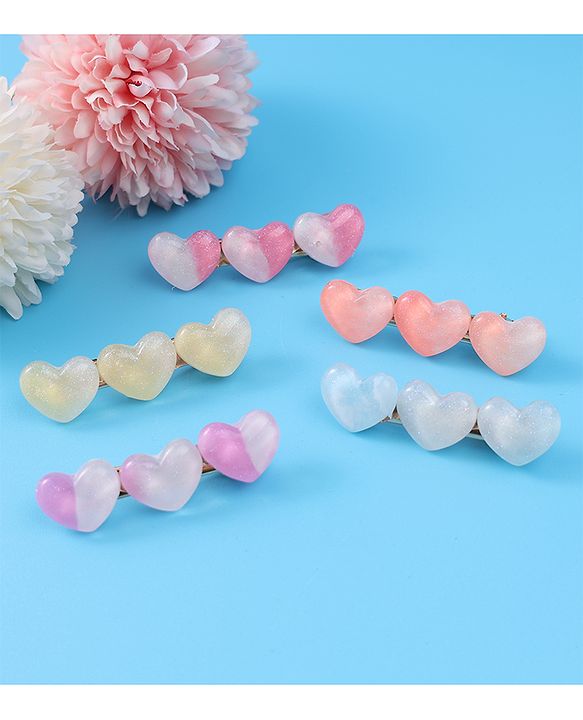 Pine Kids Free Size Heart Applique Hair Pins Pack of 5 - Multicolour