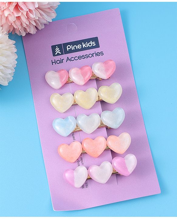 Pine Kids Free Size Heart Applique Hair Pins Pack of 5 - Multicolour