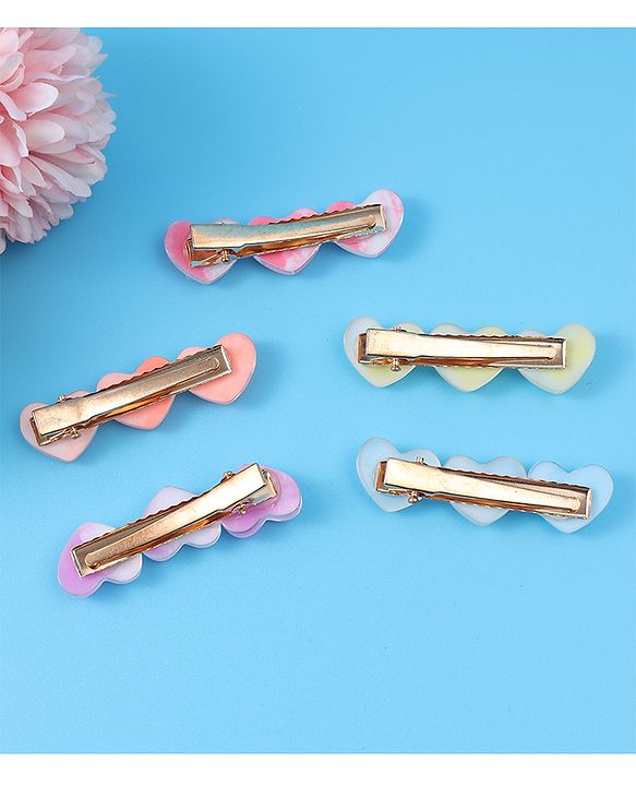 Pine Kids Free Size Heart Applique Hair Pins Pack of 5 - Multicolour