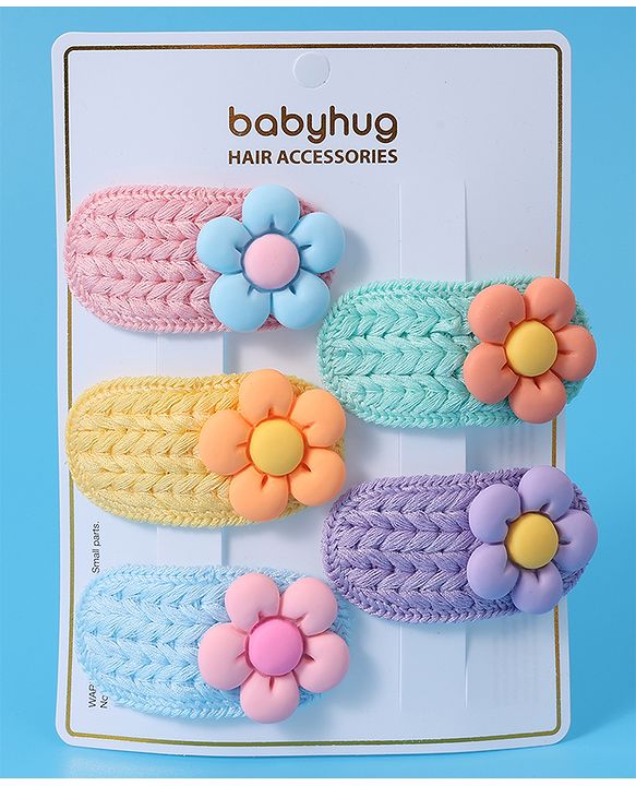 Babyhug Hair Pins And Snap Clips With Floral Applique Pack of 5 - Multicolour