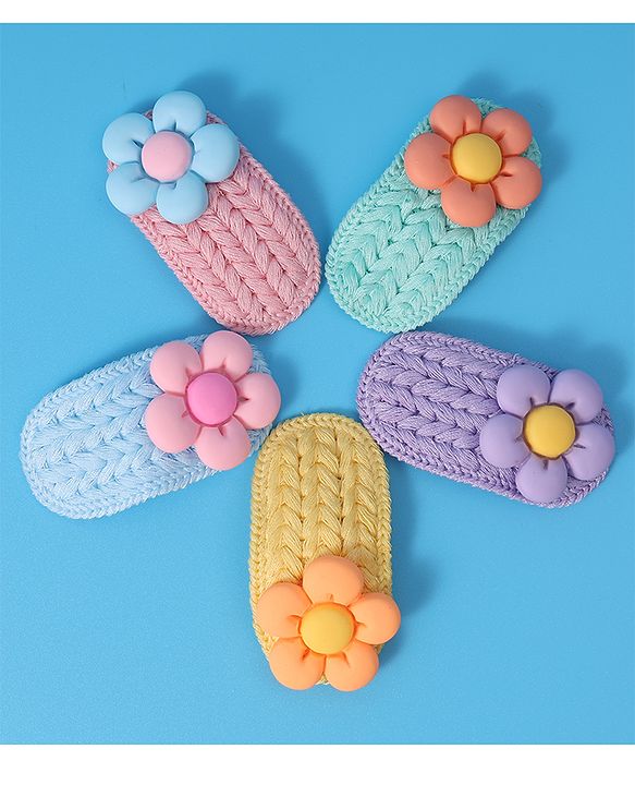 Babyhug Hair Pins And Snap Clips With Floral Applique Pack of 5 - Multicolour