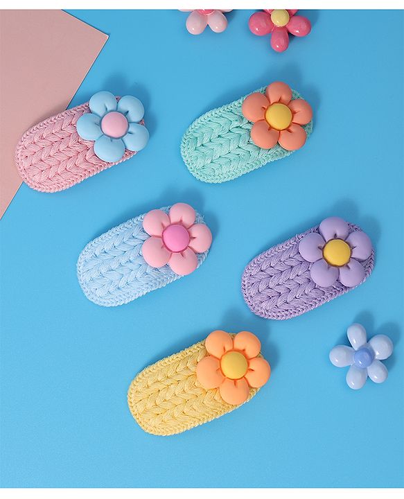 Babyhug Hair Pins And Snap Clips With Floral Applique Pack of 5 - Multicolour