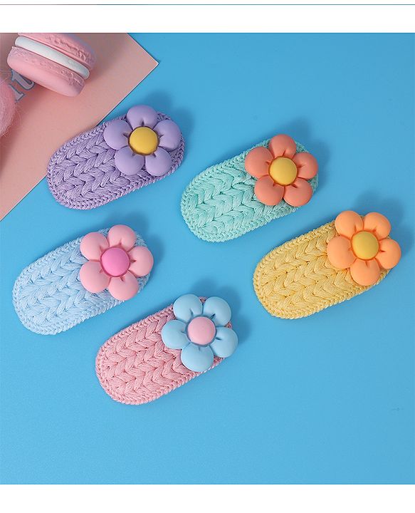 Babyhug Hair Pins And Snap Clips With Floral Applique Pack of 5 - Multicolour