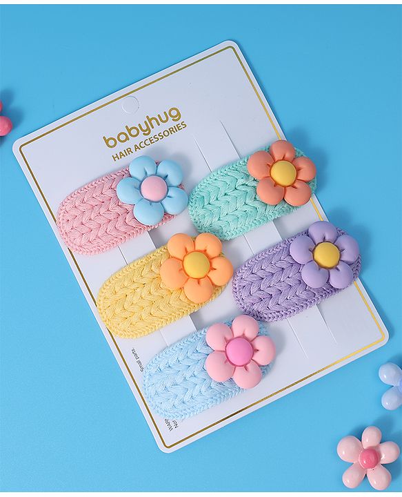 Babyhug Hair Pins And Snap Clips With Floral Applique Pack of 5 - Multicolour