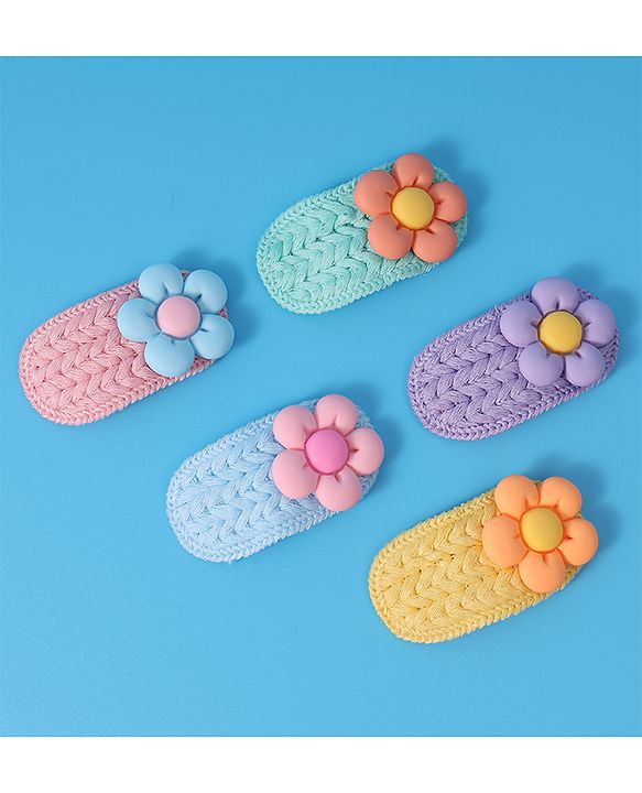 Babyhug Hair Pins And Snap Clips With Floral Applique Pack of 5 - Multicolour