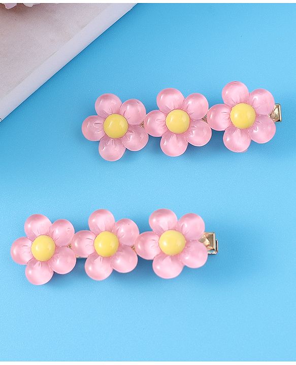 Pine Kids Floral Applique Hair Pins And Clips - Fuchsia