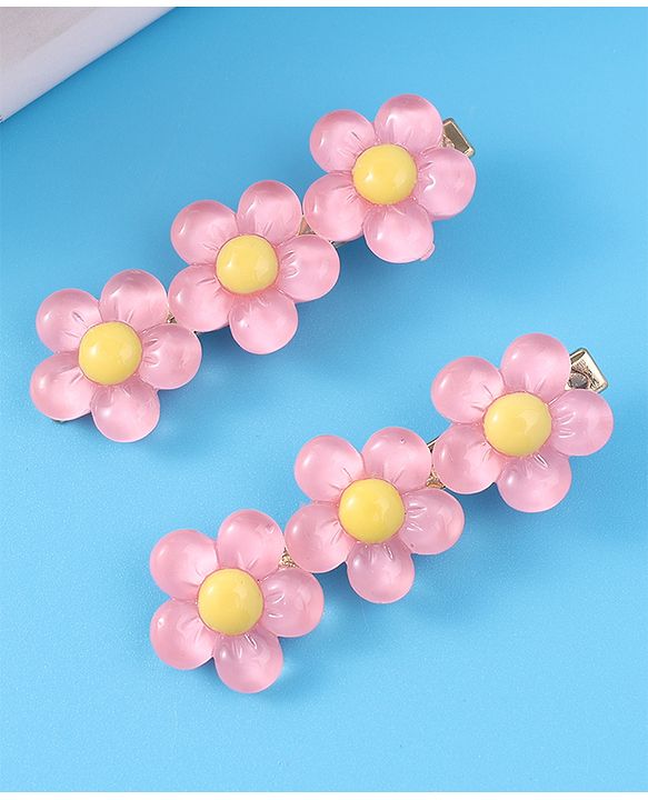 Pine Kids Floral Applique Hair Pins And Clips - Fuchsia