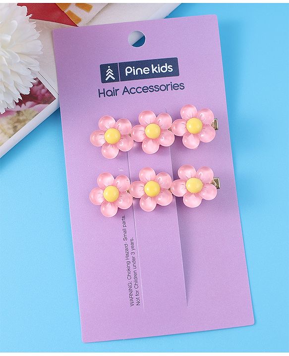 Pine Kids Floral Applique Hair Pins And Clips - Fuchsia