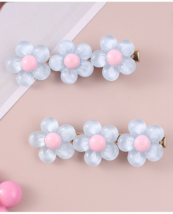 Pine Kids Floral Applique Hair Pins And Clips - Blue
