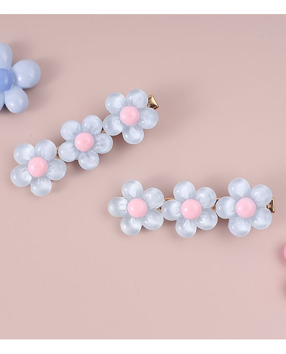 Pine Kids Floral Applique Hair Pins And Clips - Blue