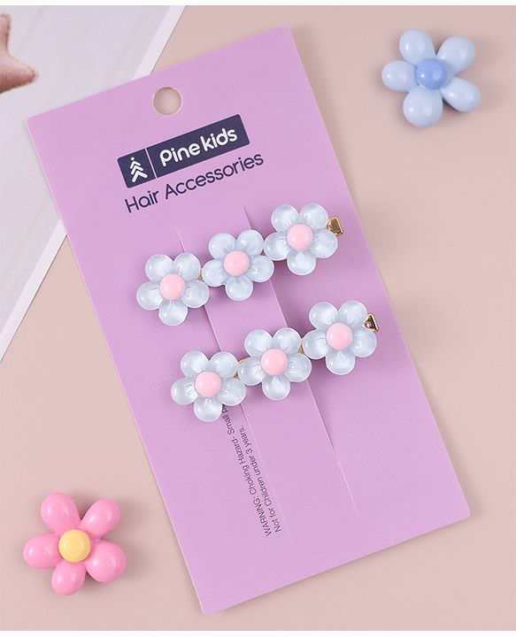 Pine Kids Floral Applique Hair Pins And Clips - Blue