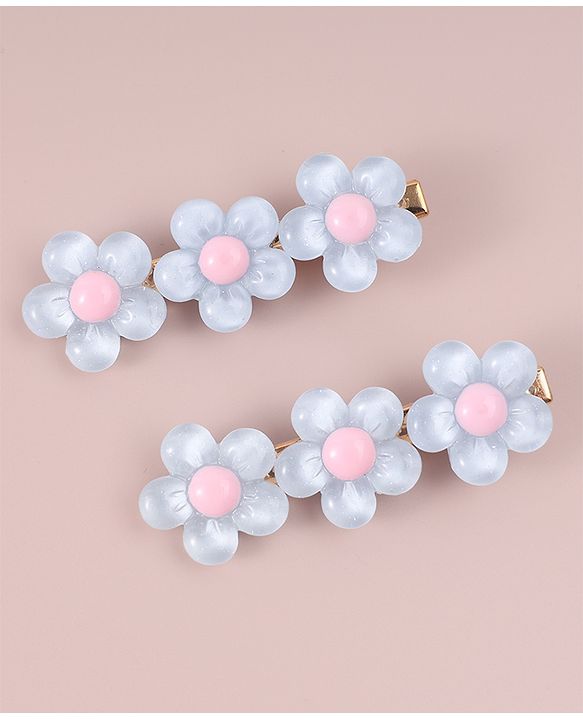 Pine Kids Floral Applique Hair Pins And Clips - Blue