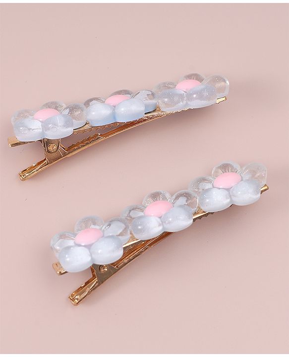 Pine Kids Floral Applique Hair Pins And Clips - Blue