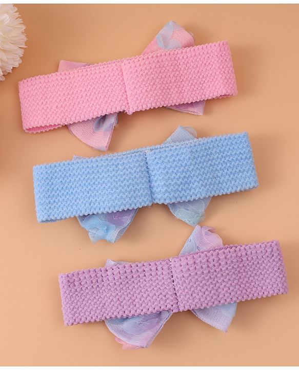 Babyhug Free Size Headbands With Bow Applique Pack of 3 - Pink Purple & Blue