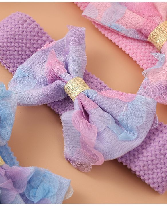 Babyhug Free Size Headbands With Bow Applique Pack of 3 - Pink Purple & Blue