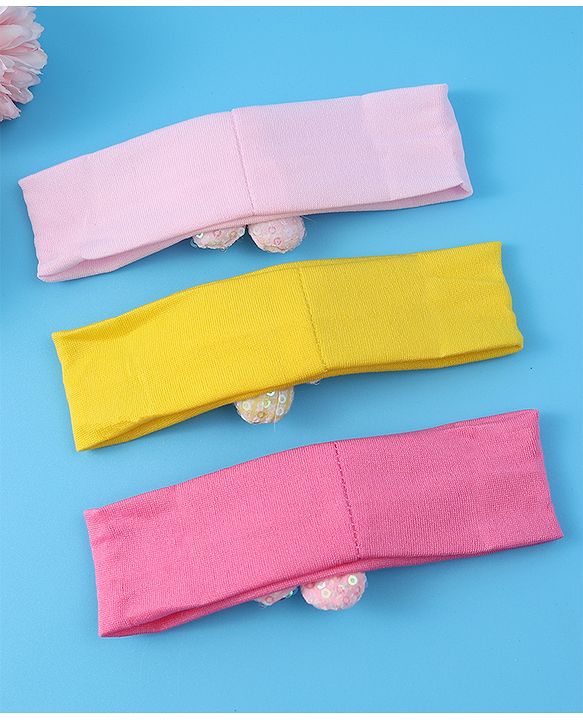 Babyhug Free Size Headbands With Floral Applique Pack of 3 - Pink & Yellow