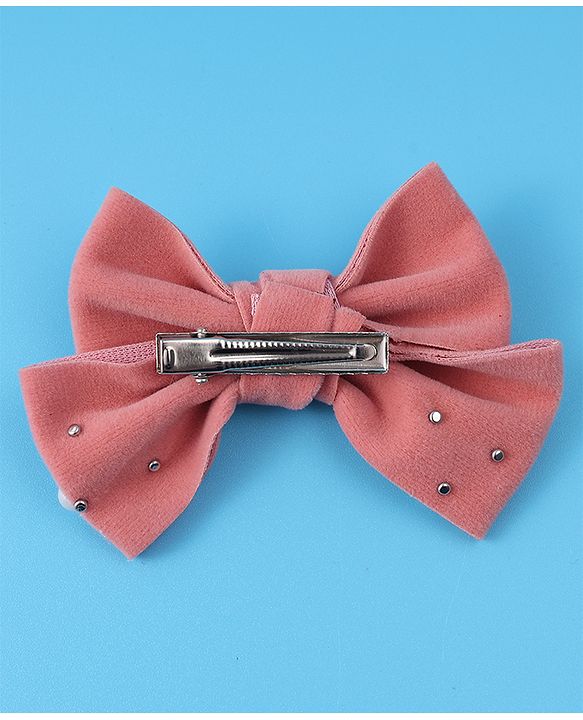 Pine Kids Free Size Hair Clips With Pearl Embellished Bow Applique Pack of 2 - Peach