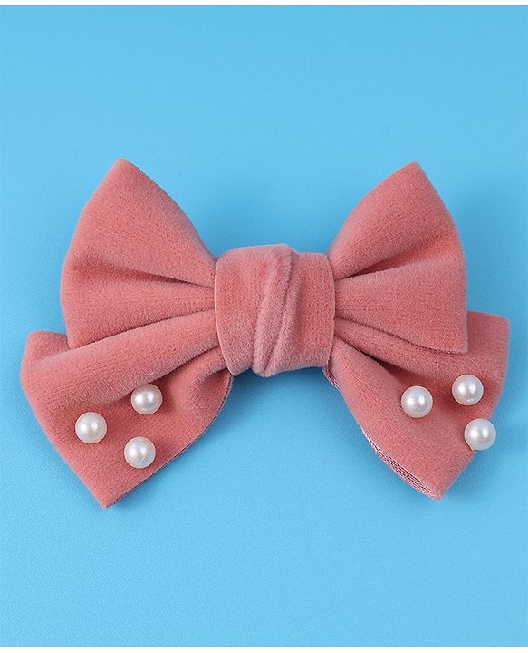 Pine Kids Free Size Hair Clips With Pearl Embellished Bow Applique Pack of 2 - Peach
