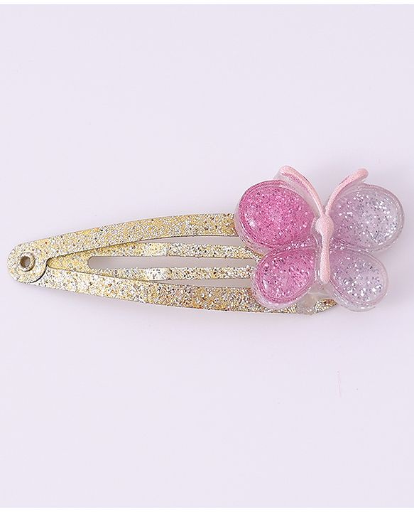 Pine Kids Snap Clips Purple with Floral & Butterfly Applique Free Size Pack of 4 - Purple