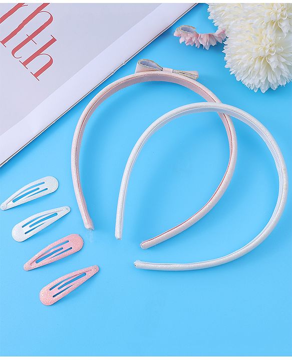 Pine Kids Hair Accessories Combo Sets Free Size Pack of 6 - Pink & Silver